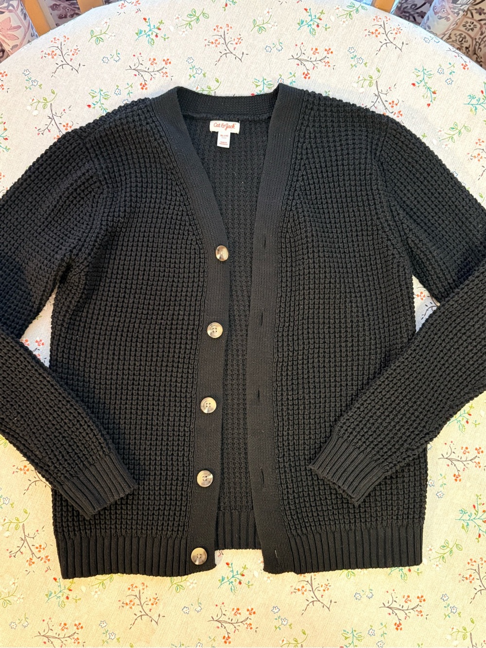 Cat & Jack Black Waffle-Knit Button Cardigan